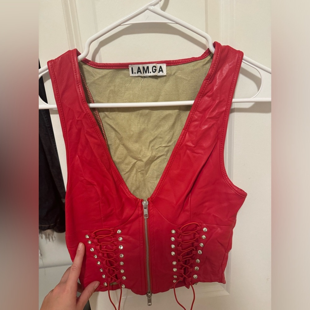 I.AM.GIA Red Lace-Up Vest Top